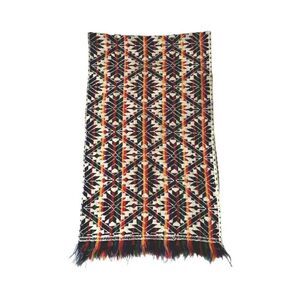 Vintage Hand Woven Geometric Table Runner Rectangular Thick Yarn Red Green Beige